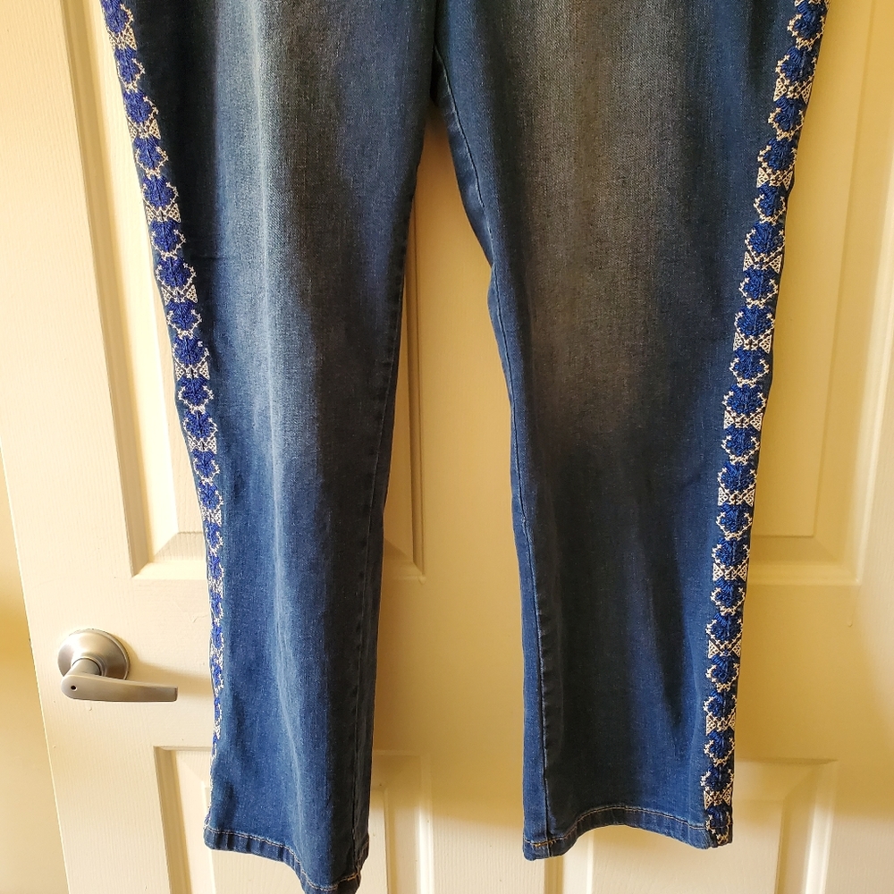 Woman Within Embroidered Straight Leg Jeans - Picture 5 of 12